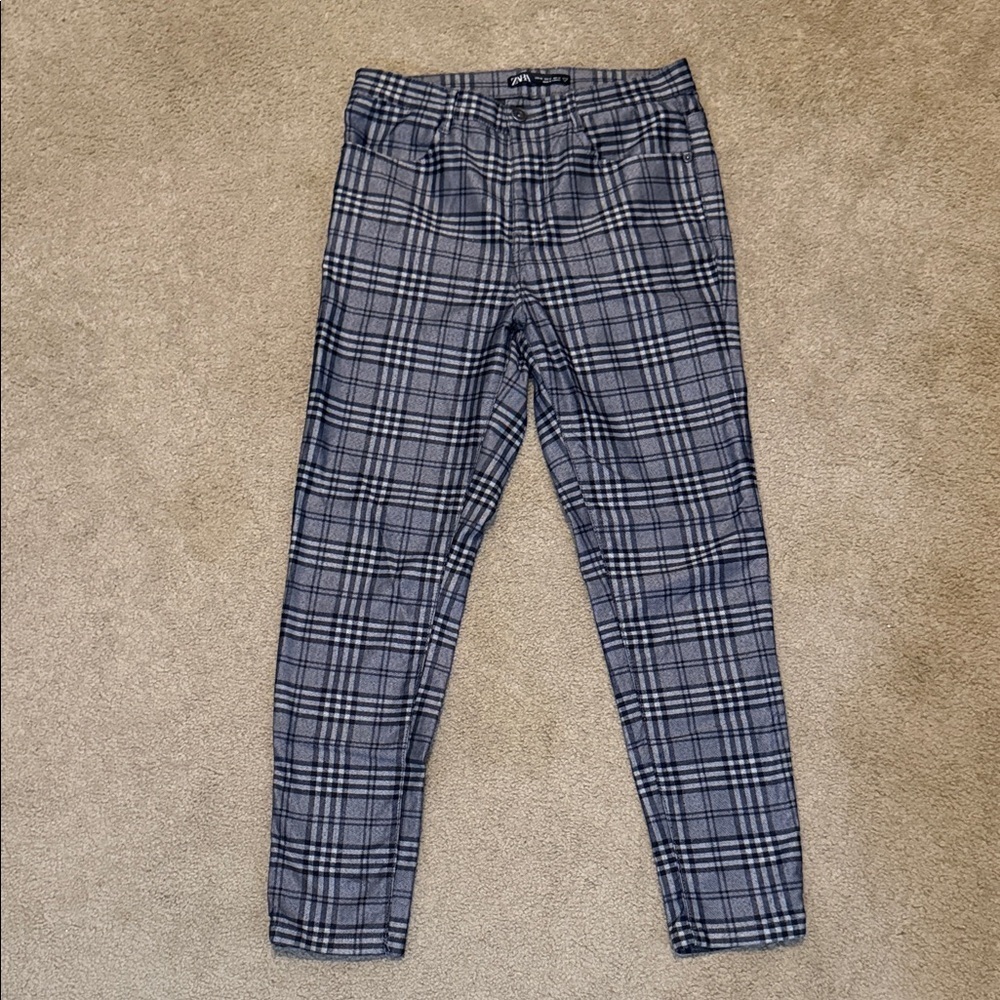 Zara Black and Gray Plaid Women's Skinny Pants